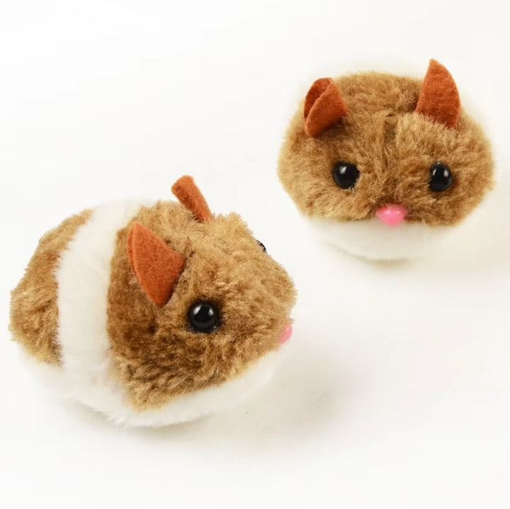Automatic interactive cat toy, a brown electric plush hamster for stimulating pet play.