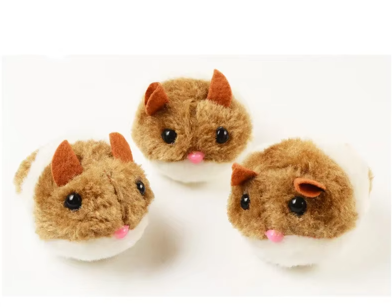 Interactive cat toy, a grey electric hamster encouraging playful paws and active exercise.