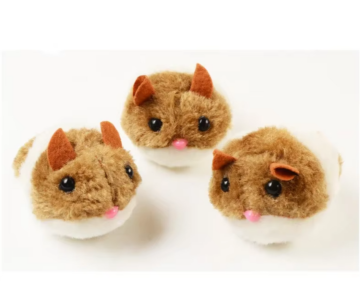 Interactive cat toy, a grey electric hamster encouraging playful paws and active exercise.