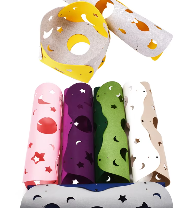Foldable felt cat tunnel with holes, a great interactive toy for pet enrichment & active play.