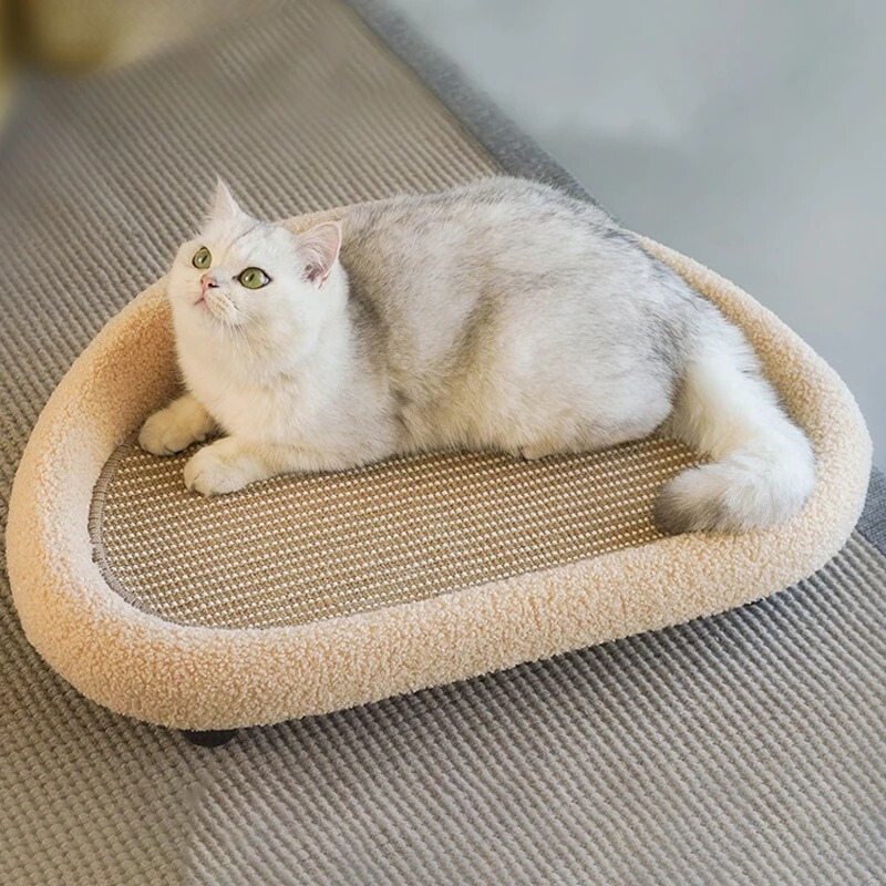 FelineArc curved cat scratching pad lounger, a durable pet furniture and cozy cat bed.