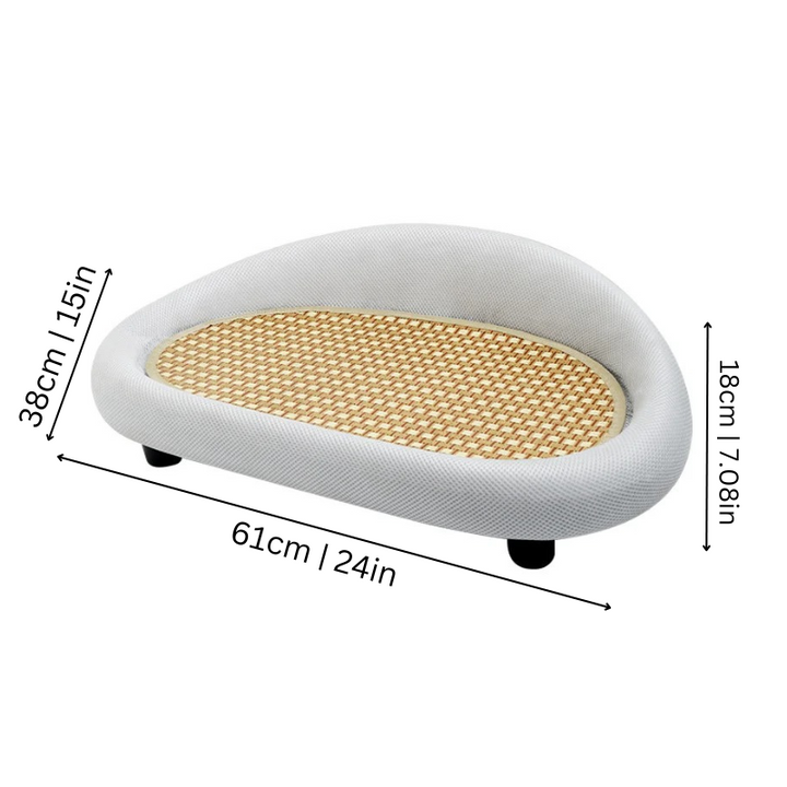 Modern pet accessory: FelineArc curved scratching pad provides feline comfort and scratching.