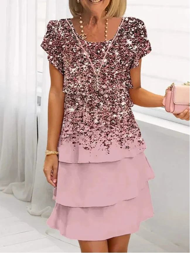 Feminine pink A-line midi ruffle dress for women, offering elegant comfort for summer occasions.