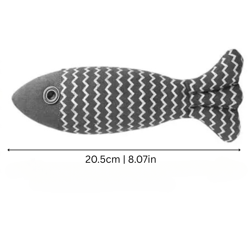 Three realistic FinFrenzy catnip fish toys designed for engaging playtime and anxiety relief.