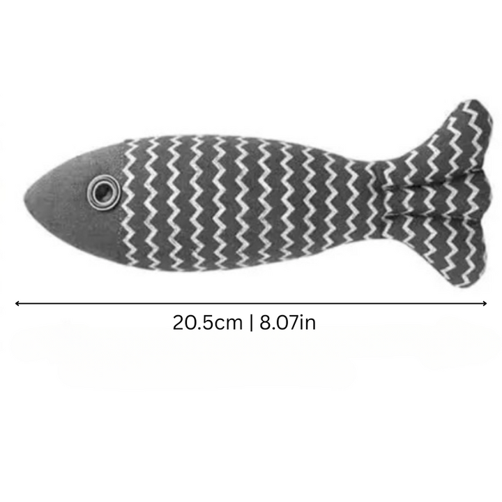 Three realistic FinFrenzy catnip fish toys designed for engaging playtime and anxiety relief.