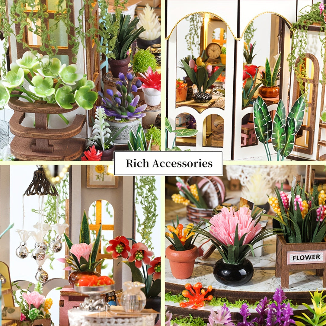 Creative gift: Miniature flower house 3D wooden puzzle kit, ideal for hobbyists and DIY craft enthusiasts.
