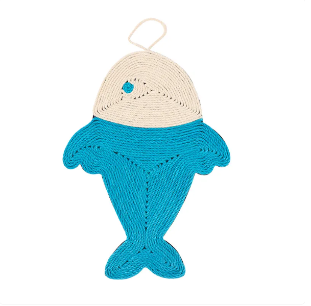 Cute fish design sisal cat toy & scratcher mat for claw care. Protects furniture from playful kitties.