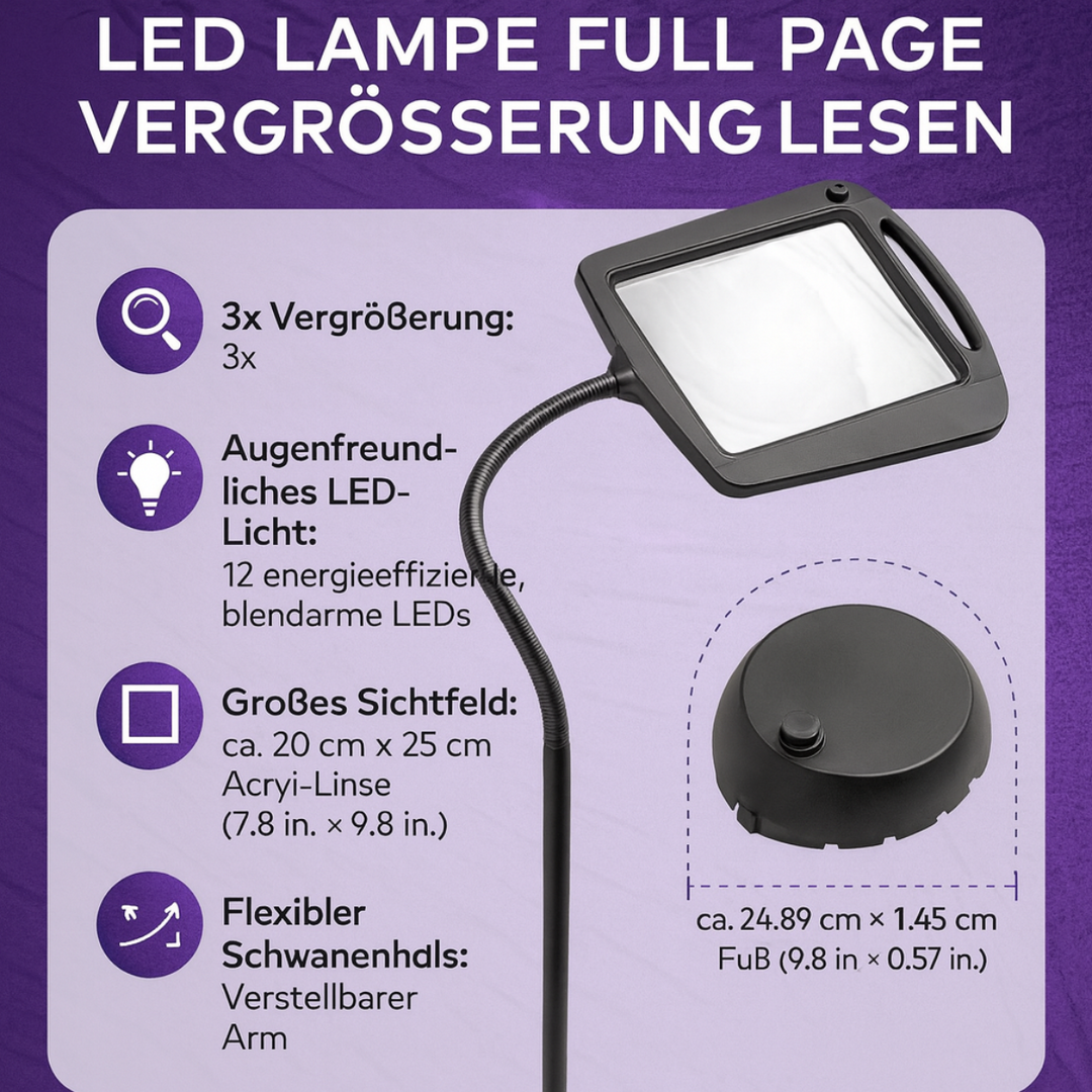 Rechargeable USB-C LED Reading Lamp. Magnifying glass for low vision, detailed work, desk lamp, flexible gooseneck.