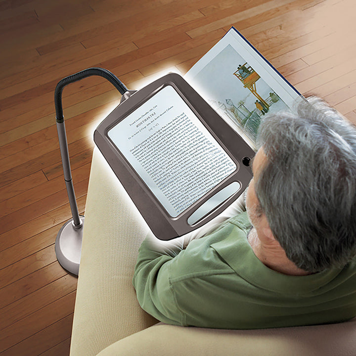 Hands-free LED Hobby Lamp with Magnifier. Cordless desk light for reading, crafting, and elderly aid.