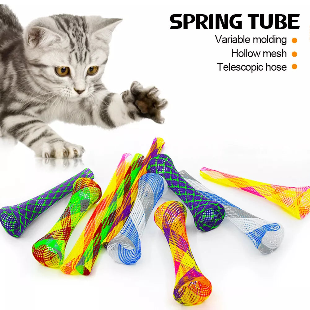 Flexible mesh cat toy stick for interactive feline play, encouraging exercise and enrichment.