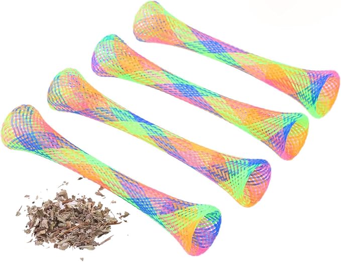 Colorful flexible mesh stick cat toy, ideal for solo or interactive pet play sessions.