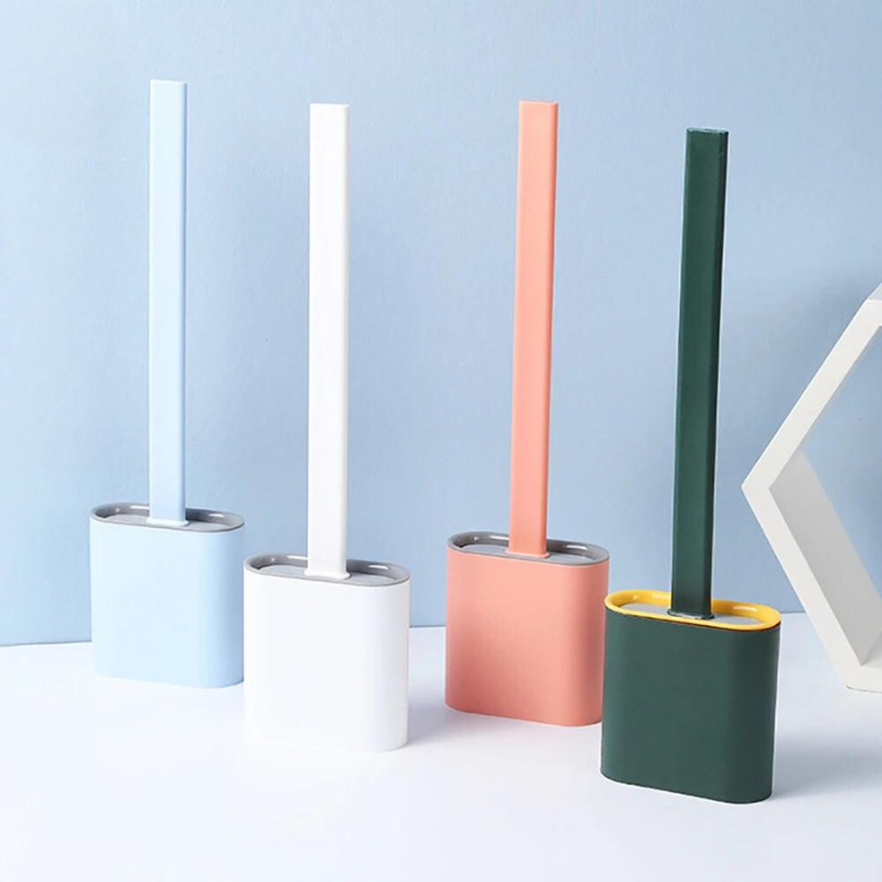 Flexible silicone toilet brush & holder for hygienic deep cleaning. Bathroom essential for effortless grime removal.