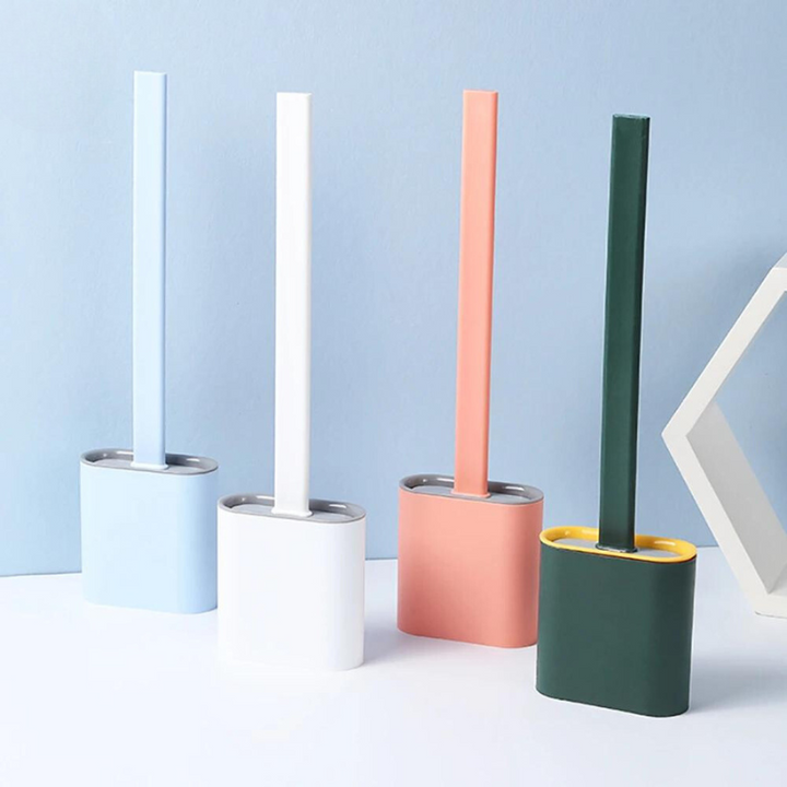 Flexible silicone toilet brush & holder for hygienic deep cleaning. Bathroom essential for effortless grime removal.