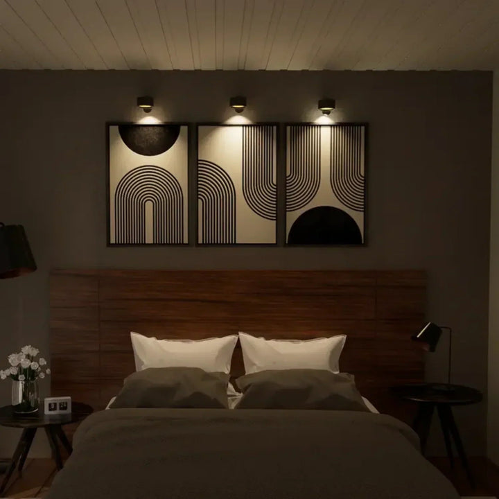 Sleek FlexiGlow wireless lighting fixture mounted on a wall, easy installation.