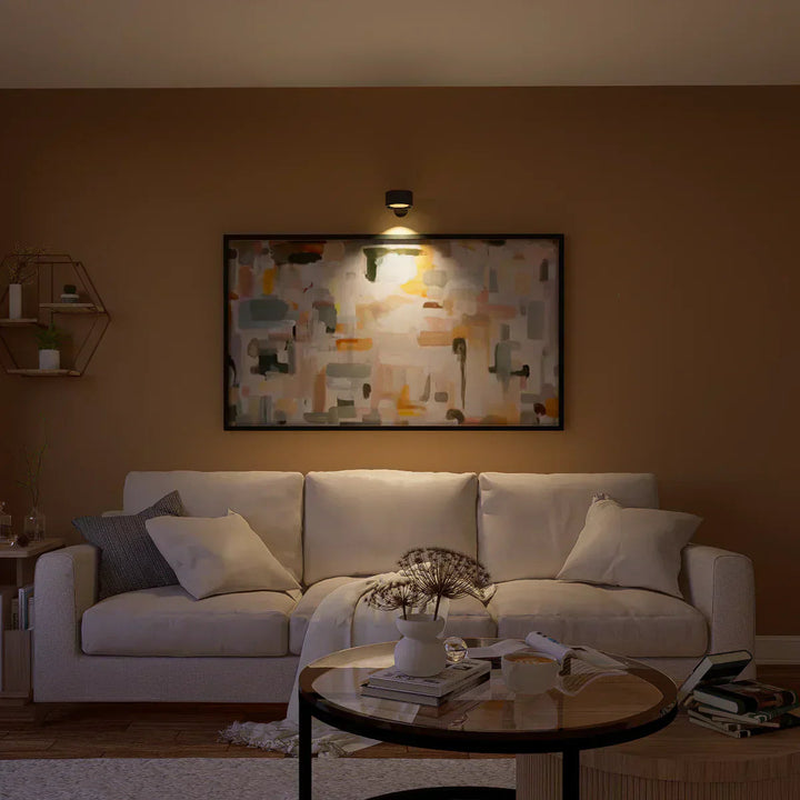 FlexiGlow dimmable wall light showing off its modern aesthetic and warm glow.