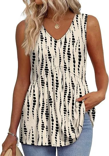 Casual chic V-neck sleeveless peplum tank top for women. Features a stylish pattern, perfect for spring.