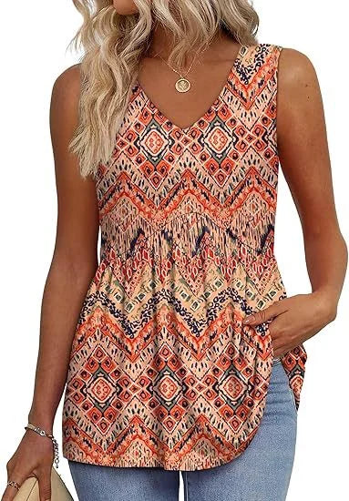 Stylish striped V-neck sleeveless peplum tank top. Women's casual spring/summer fashion wear.
