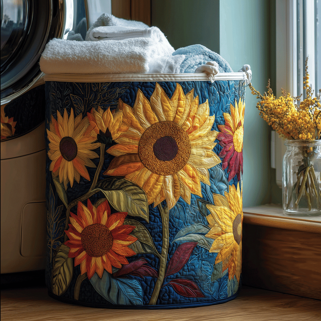 Floral quilted cotton blend laundry hamper & storage basket. Decorative home organization with a soft floral print.