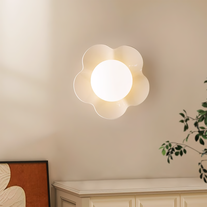 Artistic floral resin wall light with frosted glass, home accent.