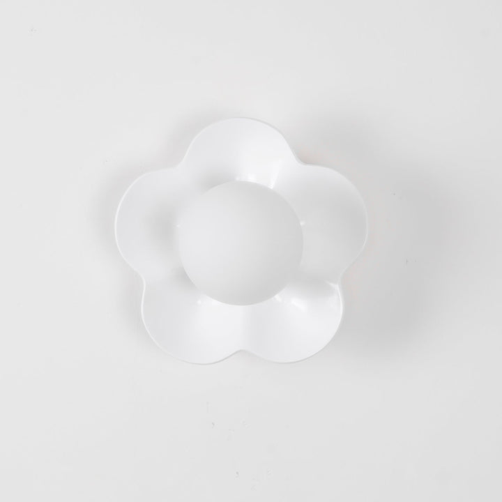 Modern floral ceiling light, resin body & glass shade, accent decor.