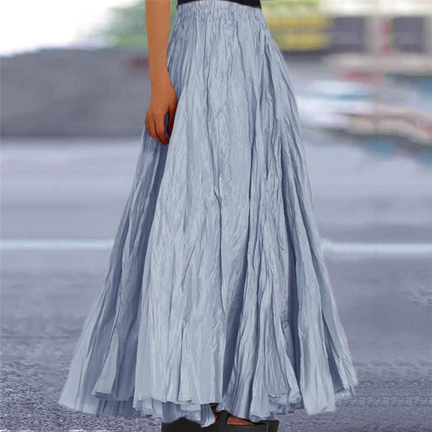 Women's versatile pleated skirt, flowy long style with elastic waist.