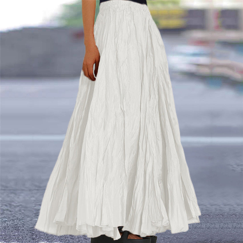 Versatile long flowy skirt, women's pleated design with elastic waist.