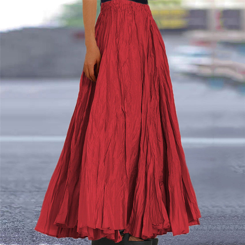 Comfortable women's midi skirt, pleated & flowy with easy elastic waistband.