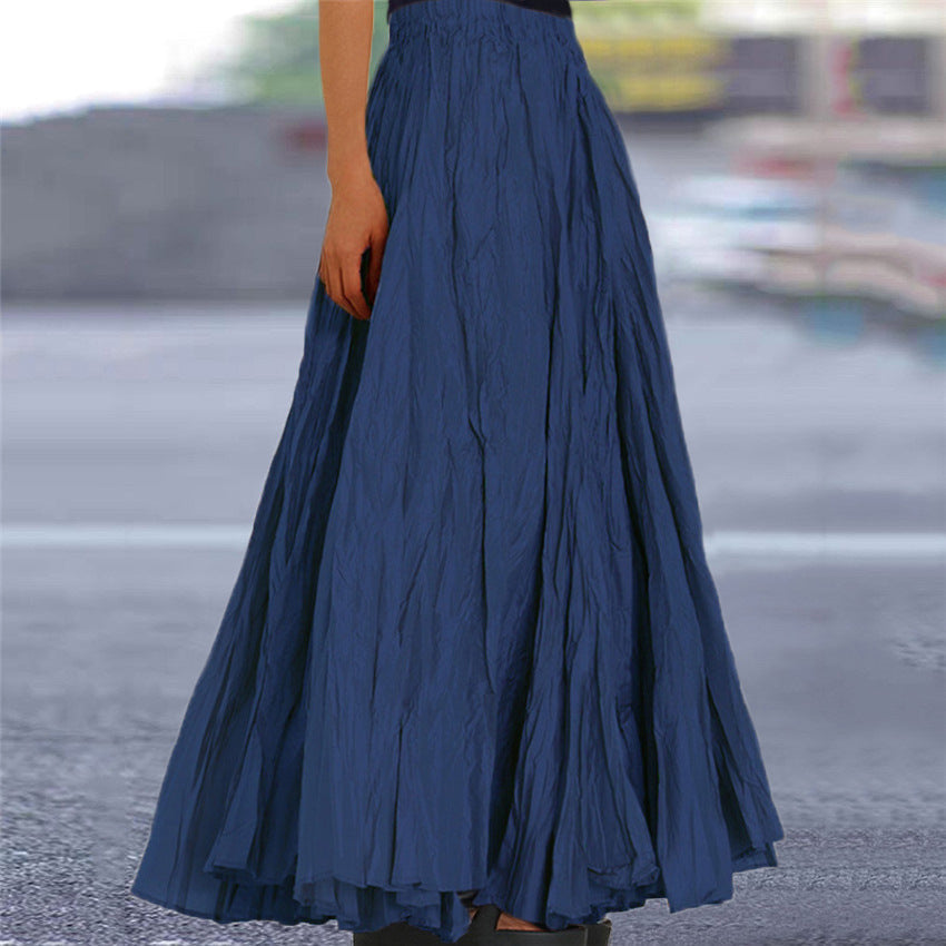 Elegant pleated long skirt for women, elastic waist, perfect for summer chic.