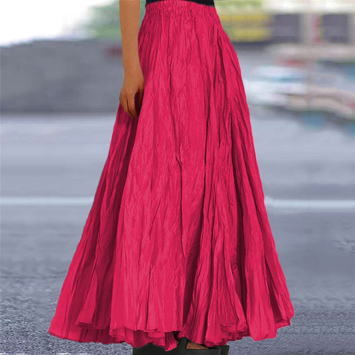 Women's dressy flowy skirt, A-line pleated style, comfortable elastic waist.