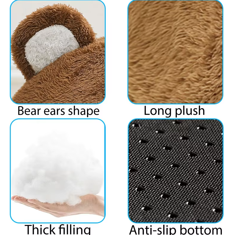 Luxury fluffy cat bed, a comfortable and warm animal bed designed as a bear cave with thick padding.