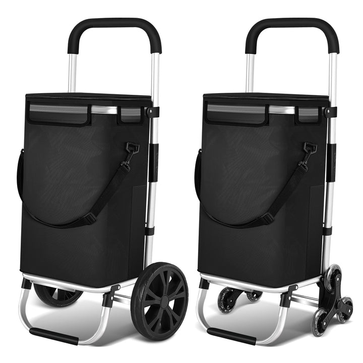 Foldable 40L shopping trolley with smooth-rolling wheels, ideal for grocery trips.