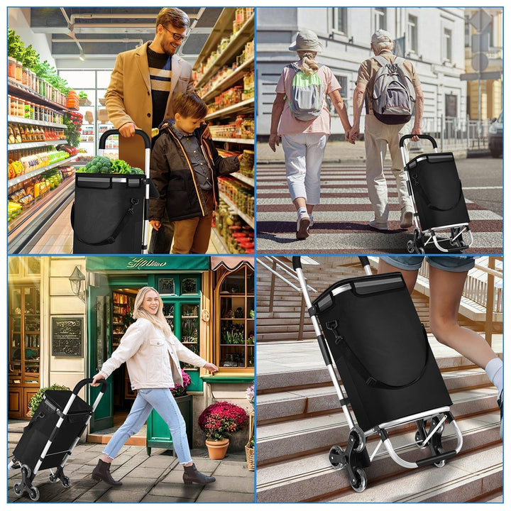 Hassle-free 40L foldable shopping trolley; smooth-rolling wheels make grocery trips easy & comfortable.