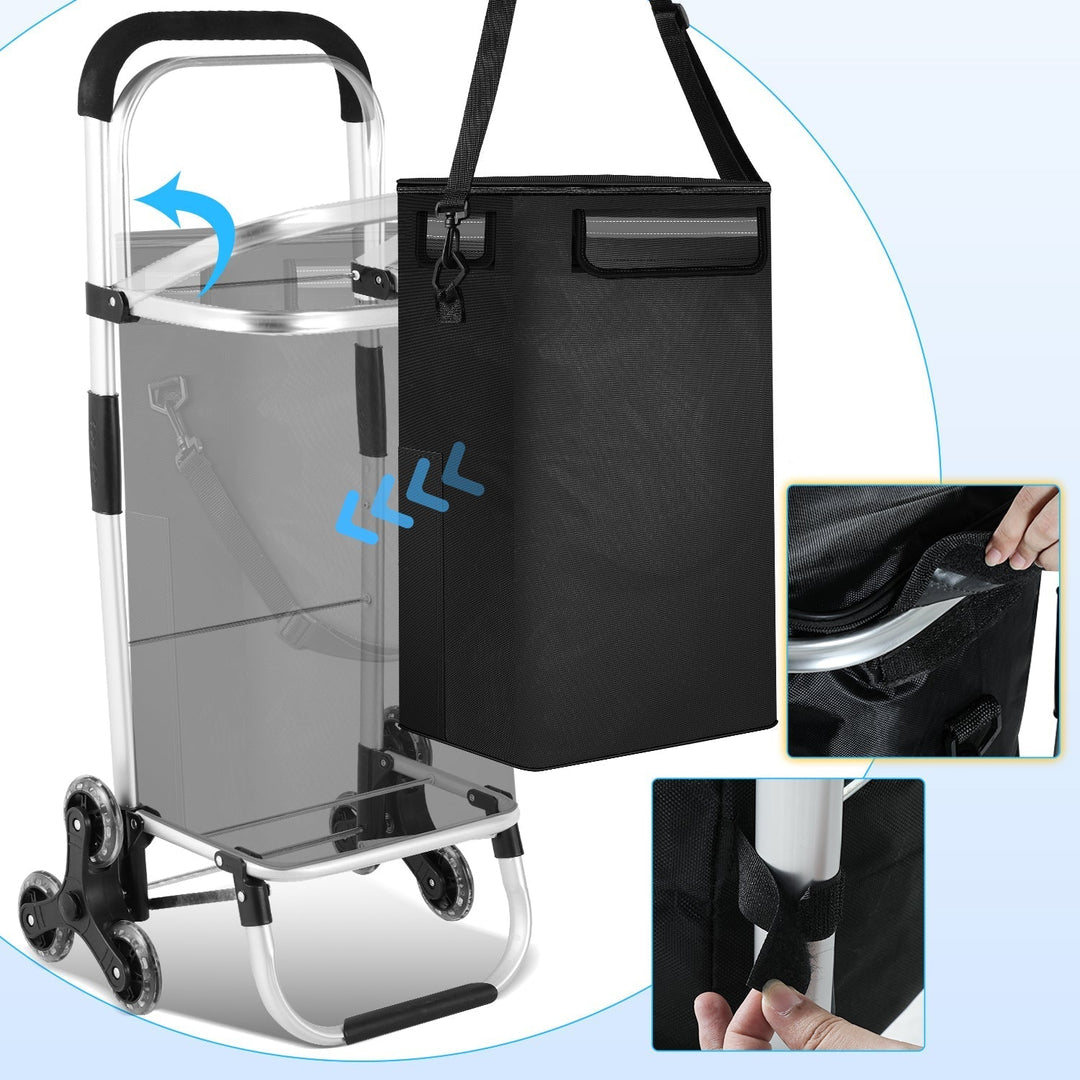 Back-friendly 40L foldable grocery cart with smooth-rolling wheels, making shopping effortless.