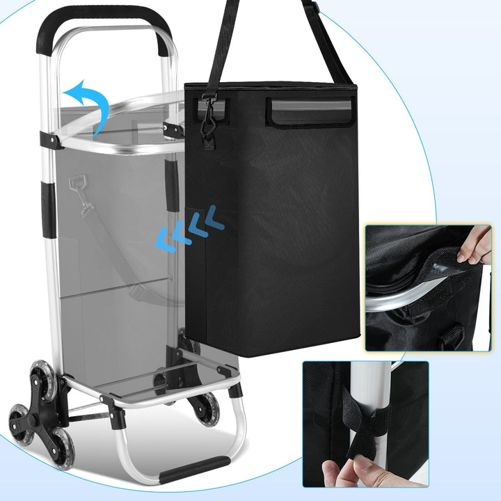 Back-friendly 40L foldable grocery cart with smooth-rolling wheels, making shopping effortless.