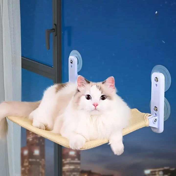 Modern foldable cat window bed with robust suction cups for secure installation, perfect as a sunny viewing perch.