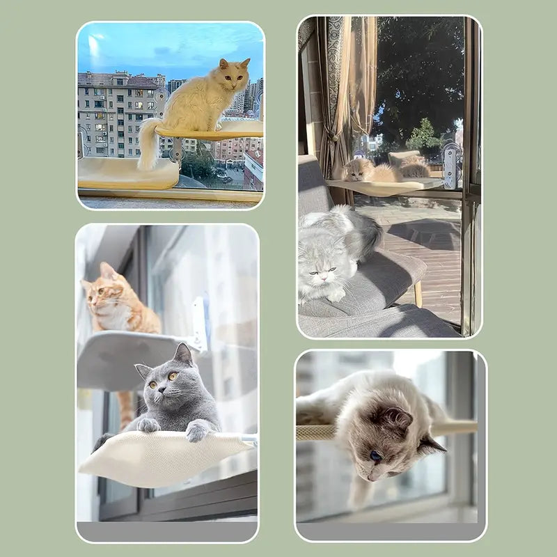 Space-saving foldable cat window hammock. This innovative pet bed provides a secure, comfortable sunbathing & viewing perch.