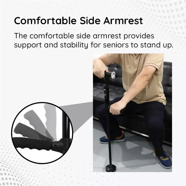 The secure grip of the LED cane handle for comfortable and safe navigation.