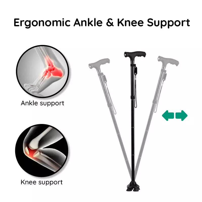 A sleek design of the foldable LED walking stick for modern users.