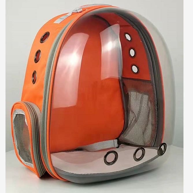 Pet travel accessory: foldable backpack, clear view, maximum ventilation for comfort.