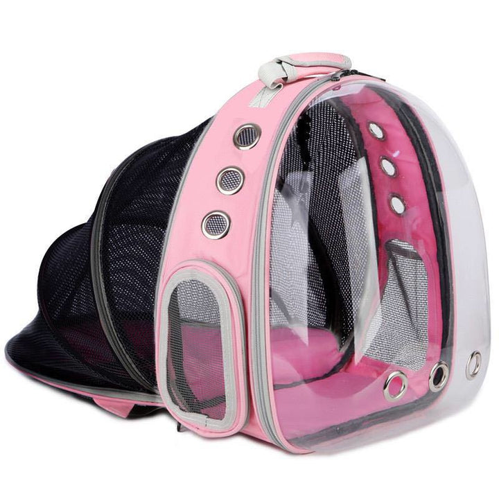Transparent pet travel backpack for cats, ensuring they see the world safely.