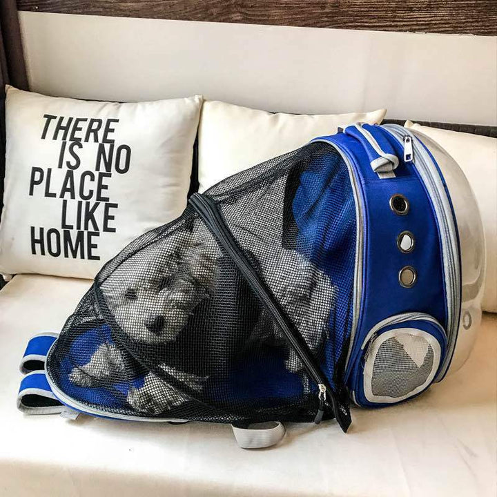 Foldable dog carrier backpack, easy to carry, with clear front & ventilation.
