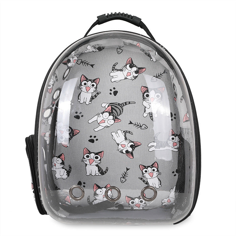 Foldable cat backpack, clear view dome, providing a safe and stimulating environment.