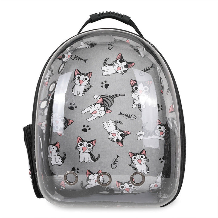 Foldable cat backpack, clear view dome, providing a safe and stimulating environment.