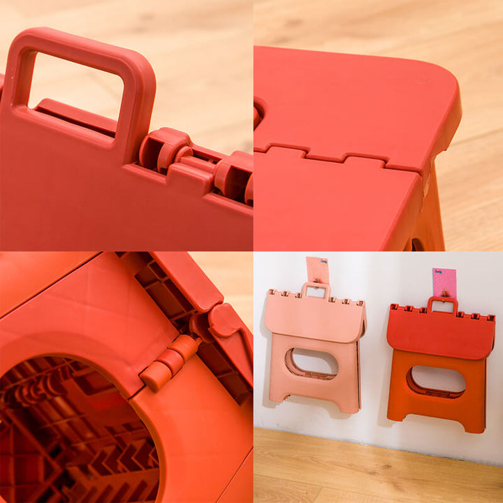 Folding step stool with easy-reach handle for kids & adults. Perfect kitchen & bathroom helper, space-saving design.