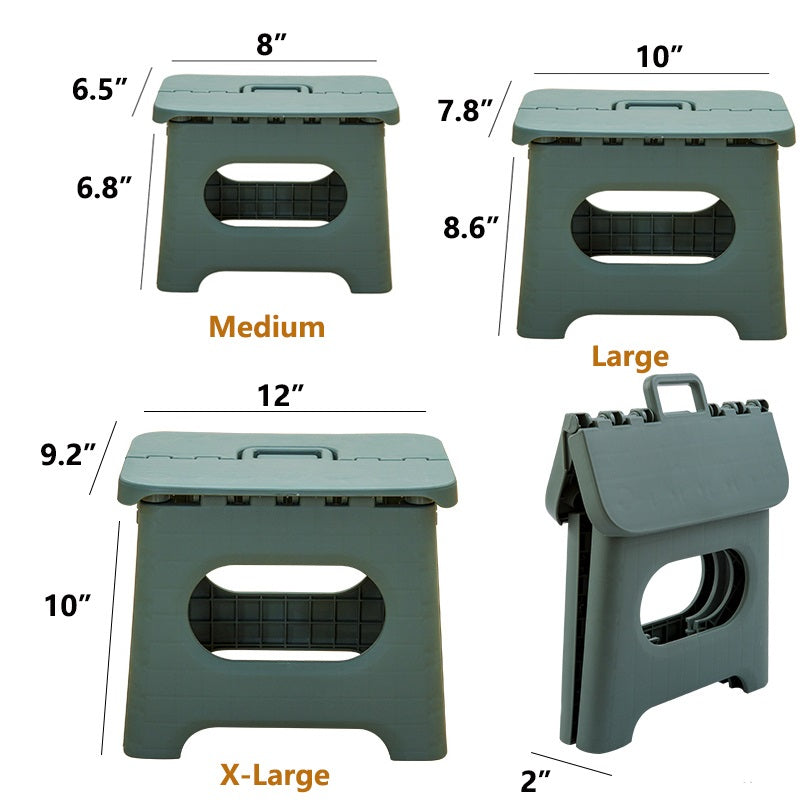 Portable folding step stool for kids & adults, durable & space-saving. Features a convenient carry handle.