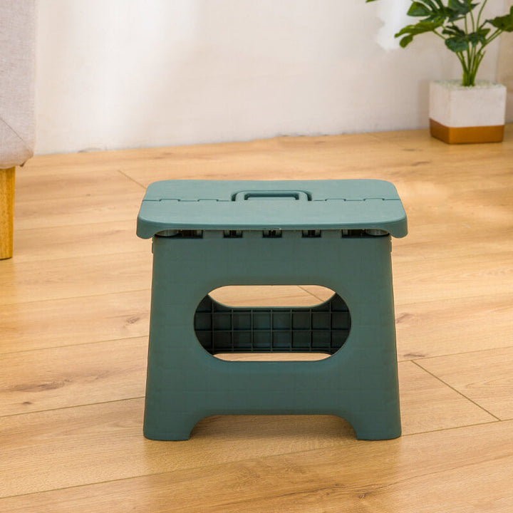 Lightweight folding step stool with handle for easy portability. Boosts height for kids & adults in any room.