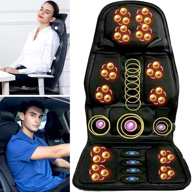 Full body heated massage chair pad with adjustable neck and back support for ultimate home relaxation and pain relief.