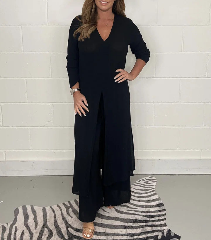 Loungewear comfort: Women's two-piece V-neck long sleeve set, ideal for home or casual outings.