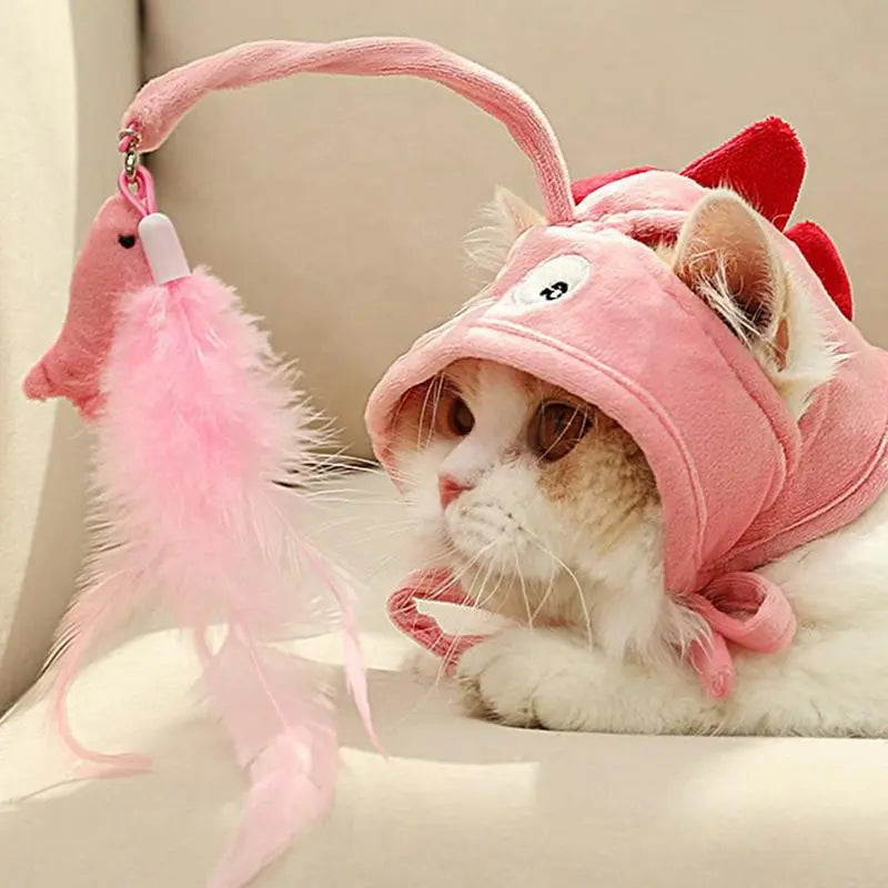 Interactive cat toy hat, a funny pet costume designed to bring joy and play to your cat.