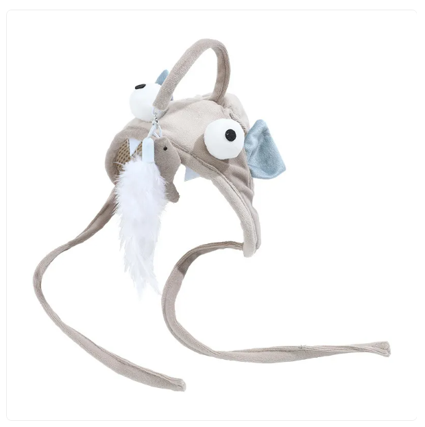 Pet gift: a funny cat hat accessory with an interactive toy, great for entertaining any cat.